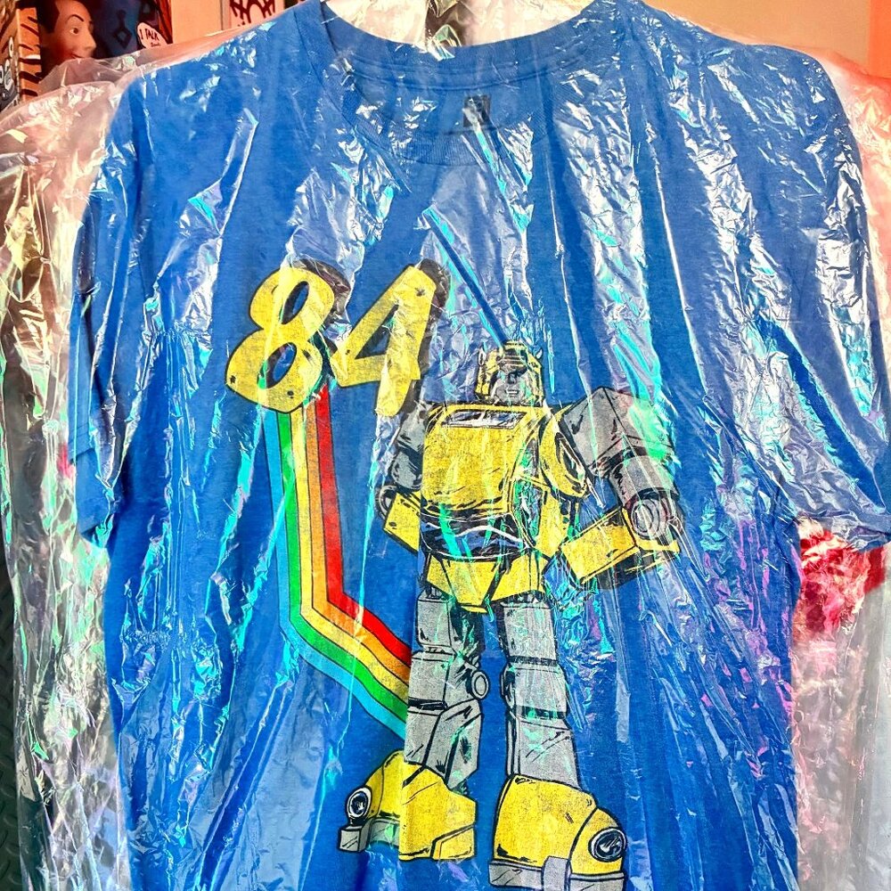 TRANSFORMERS Bumblebee 84 giant robot blue heather short sleeve shirt blue men L